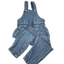 Load image into Gallery viewer, Girls Cotton On, blue denim overalls / dungarees, light marks knees, FUC, size 2,  