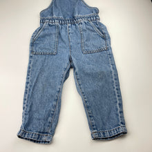 Load image into Gallery viewer, Girls Cotton On, blue denim overalls / dungarees, light marks knees, FUC, size 2,  