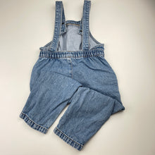 Load image into Gallery viewer, Girls Cotton On, blue denim overalls / dungarees, light marks knees, FUC, size 2,  