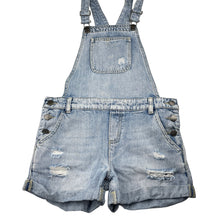 Load image into Gallery viewer, Girls DECJUBA KIDS, distressed denim shortalls, light marks on bib, FUC, size 12,  