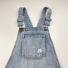 Load image into Gallery viewer, Girls DECJUBA KIDS, distressed denim shortalls, light marks on bib, FUC, size 12,  