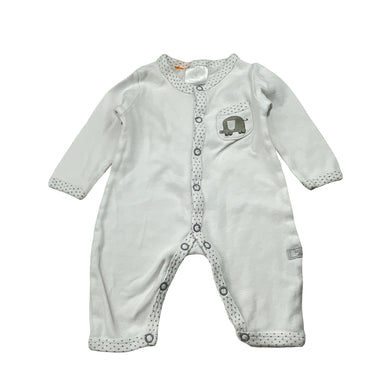 Unisex Baby Patch, white cotton romper, GUC, size 0000,  