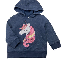 Load image into Gallery viewer, Girls Anko, fleece lined hoodie sweater, sequin unicorn, GUC, size 2,  