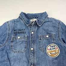 Load image into Gallery viewer, Boys Zara, lined denim shirt, poppers, *top button missing*, GUC, size 2,  