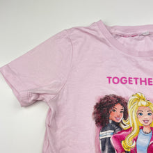 Load image into Gallery viewer, Girls Barbie, pink cotton tee / top, no labels, armpit to armpit: 34cm, FUC, size 6-8,  