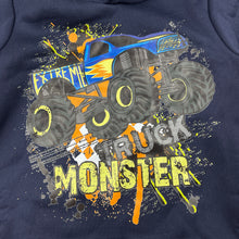 Load image into Gallery viewer, Boys navy, fleece lined hoodie sweater, monster truck, EUC, size 3,  