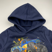 Load image into Gallery viewer, Boys navy, fleece lined hoodie sweater, monster truck, EUC, size 3,  