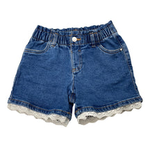 Load image into Gallery viewer, Girls Anko, lace trim stretch denim shorts, elasticated, FUC, size 6,  