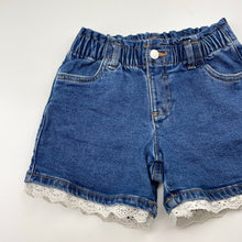 Load image into Gallery viewer, Girls Anko, lace trim stretch denim shorts, elasticated, FUC, size 6,  