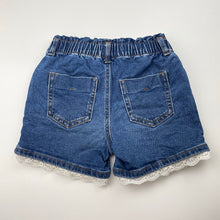 Load image into Gallery viewer, Girls Anko, lace trim stretch denim shorts, elasticated, FUC, size 6,  