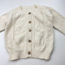 Load image into Gallery viewer, Girls cream, cotton knitted cardigan / sweater, no size, armpit to armpit: 31cm, shoulder to cuff: 30.5cm, EUC, size 2-3,  