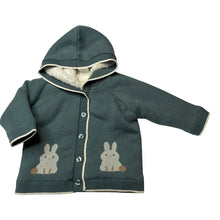 Load image into Gallery viewer, Unisex Seed, fleece lined knitted hooded cardigan / sweater, EUC, size 00,  