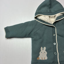 Load image into Gallery viewer, Unisex Seed, fleece lined knitted hooded cardigan / sweater, EUC, size 00,  