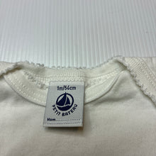 Load image into Gallery viewer, Unisex Petit Bateau, white cotton bodysuit / romper, EUC, size 0000,  