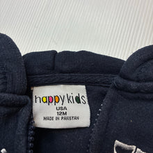 Load image into Gallery viewer, Boys Happy Kids, navy fleece lined zip hoodie sweater, wash fade, FUC, size 12 months,  