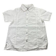 Load image into Gallery viewer, Boys Jean Bourget, white linen short sleeve shirt, light mark on front, FUC, size 8,  