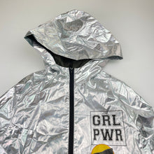 Load image into Gallery viewer, Girls metallic, lightweight spray jacket / coat, no labels, armpit to armpit: 40cm, shoulder to cuff: 53cm, FUC, size 10,  