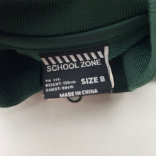 Load image into Gallery viewer, Unisex SCHOOL ZONE, dark green school jacket / sweater, EUC, size 8,  