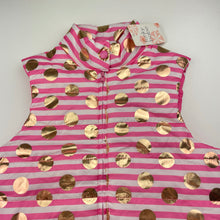 Load image into Gallery viewer, Girls Funky Babe, pink stripe puffer vest, metallic gold spots, NEW, size 10,  