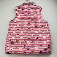 Load image into Gallery viewer, Girls Funky Babe, pink stripe puffer vest, metallic gold spots, NEW, size 10,  