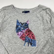 Load image into Gallery viewer, Girls GAP, soft cotton long sleeve top, sequin owl, light mark on cuff, FUC, size 8,  
