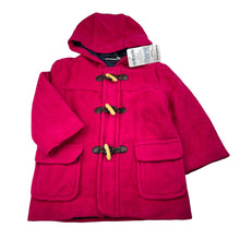 Load image into Gallery viewer, Girls JoJo Maman Bebe, fuchsia wool blend duffle coat / jacket, NEW, size 1-2,  