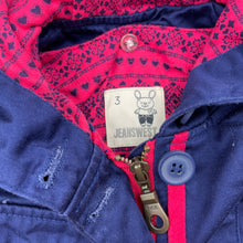 Load image into Gallery viewer, Girls JEANSWEST JNR, navy cotton jacket / coat, detachable cotton inner, GUC, size 3,  