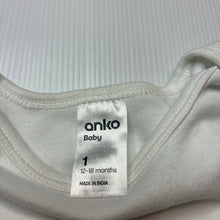 Load image into Gallery viewer, Unisex Anko, white cotton bodysuit / romper, GUC, size 1,  