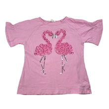 Load image into Gallery viewer, Girls Milkshake, pink cotton tee / top, flamingos, light marks on front, FUC, size 7,  