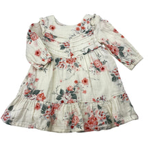 Load image into Gallery viewer, Girls Bebe by Minihaha, lined floral cotton dress, small marks on front, FUC, size 00, L: 39cm