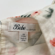 Load image into Gallery viewer, Girls Bebe by Minihaha, lined floral cotton dress, small marks on front, FUC, size 00, L: 39cm