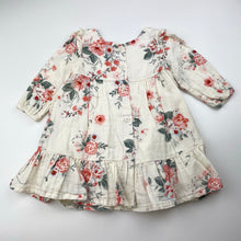 Load image into Gallery viewer, Girls Bebe by Minihaha, lined floral cotton dress, small marks on front, FUC, size 00, L: 39cm