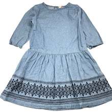 Load image into Gallery viewer, Girls Cotton On, embroidered chambray cotton dress, mark back left skirt, FUC, size 8, L: 65cm