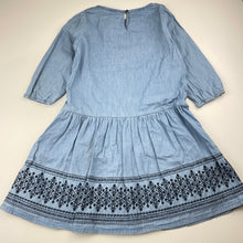 Load image into Gallery viewer, Girls Cotton On, embroidered chambray cotton dress, mark back left skirt, FUC, size 8, L: 65cm