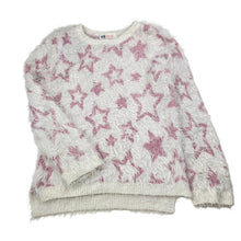 Load image into Gallery viewer, Girls H&amp;M, fluffy knit sweater / jumper, stars, GUC, size 7-8,  