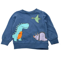Load image into Gallery viewer, Boys Lily &amp; Dan, fleece lined cotton sweater / jumper, dinosaurs, EUC, size 2,  