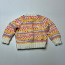 Load image into Gallery viewer, Girls hand made, knitted cardigan, armpit to armpit: 22cm, armpit to cuff: 16cm, EUC, size 00,  