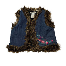 Load image into Gallery viewer, Girls Stix n Stones, embroidered denim vest, faux fur trim, FUC, size 2,  