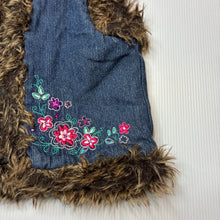 Load image into Gallery viewer, Girls Stix n Stones, embroidered denim vest, faux fur trim, FUC, size 2,  
