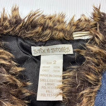 Load image into Gallery viewer, Girls Stix n Stones, embroidered denim vest, faux fur trim, FUC, size 2,  