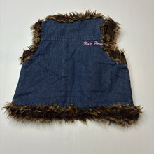 Load image into Gallery viewer, Girls Stix n Stones, embroidered denim vest, faux fur trim, FUC, size 2,  
