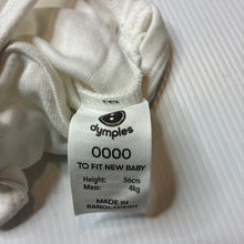 Load image into Gallery viewer, Unisex Dymples, white organic cotton bodysuit / romper, EUC, size 0000,  