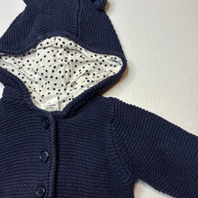 Load image into Gallery viewer, Unisex Target, navy knitted cotton hooded cardigan, wash fade, FUC, size 00,  