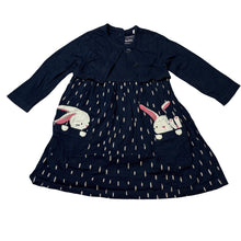 Load image into Gallery viewer, Girls Bluezoo, navy cotton long sleeve dress, rabbits, GUC, size 00, L: 38cm
