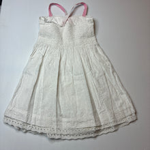 Load image into Gallery viewer, Girls Cherokee, lined broderie cotton summer dress, marks back hem, FUC, size 7-8, L: 65cm