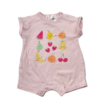 Load image into Gallery viewer, Girls Dymples, pink stretchy romper, fruit, GUC, size 000,  