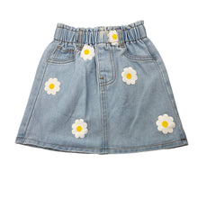 Load image into Gallery viewer, Girls floral, denim skirt, elasticated, L: 26cm, FUC, size 2,  