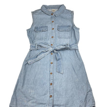 Load image into Gallery viewer, Girls Anko, chambray cotton casual dress, GUC, size 10, L: 66cm at front