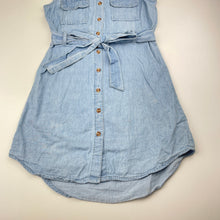 Load image into Gallery viewer, Girls Anko, chambray cotton casual dress, GUC, size 10, L: 66cm at front