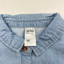 Load image into Gallery viewer, Girls Anko, chambray cotton casual dress, GUC, size 10, L: 66cm at front